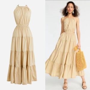 J Crew Harbor side cutout beige cream maxi dress small tall ST